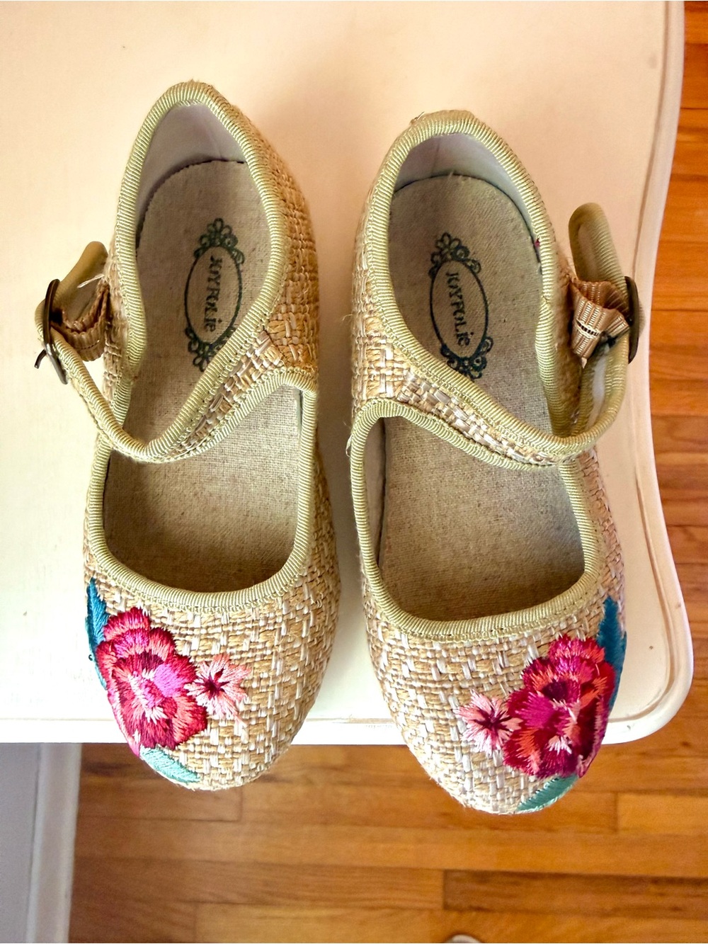 Toddler Girl Joyfolie Brielle Woven Tan Mary Jane Floral
Embroidery Flats
